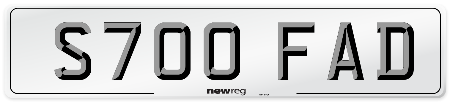 S700 FAD Number Plate from New Reg